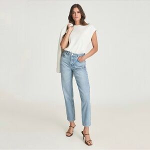 Reiss Elle High Rise Straight Leg Jean Rigid Denim Light Wash 29 Classic 90s